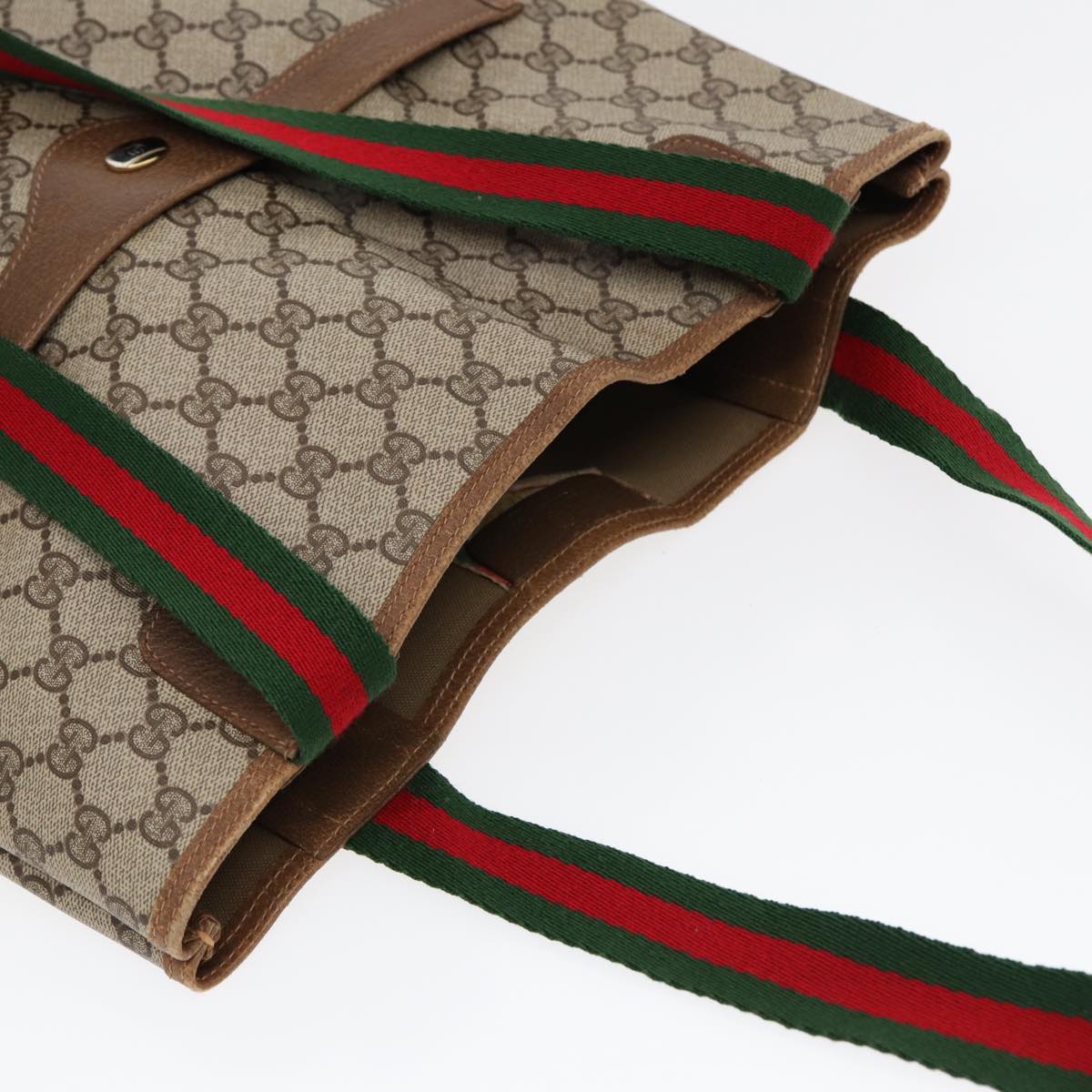 GUCCI GG Supreme Web Sherry Line Tote Bag PVC Beige Red 40 02 003 87629