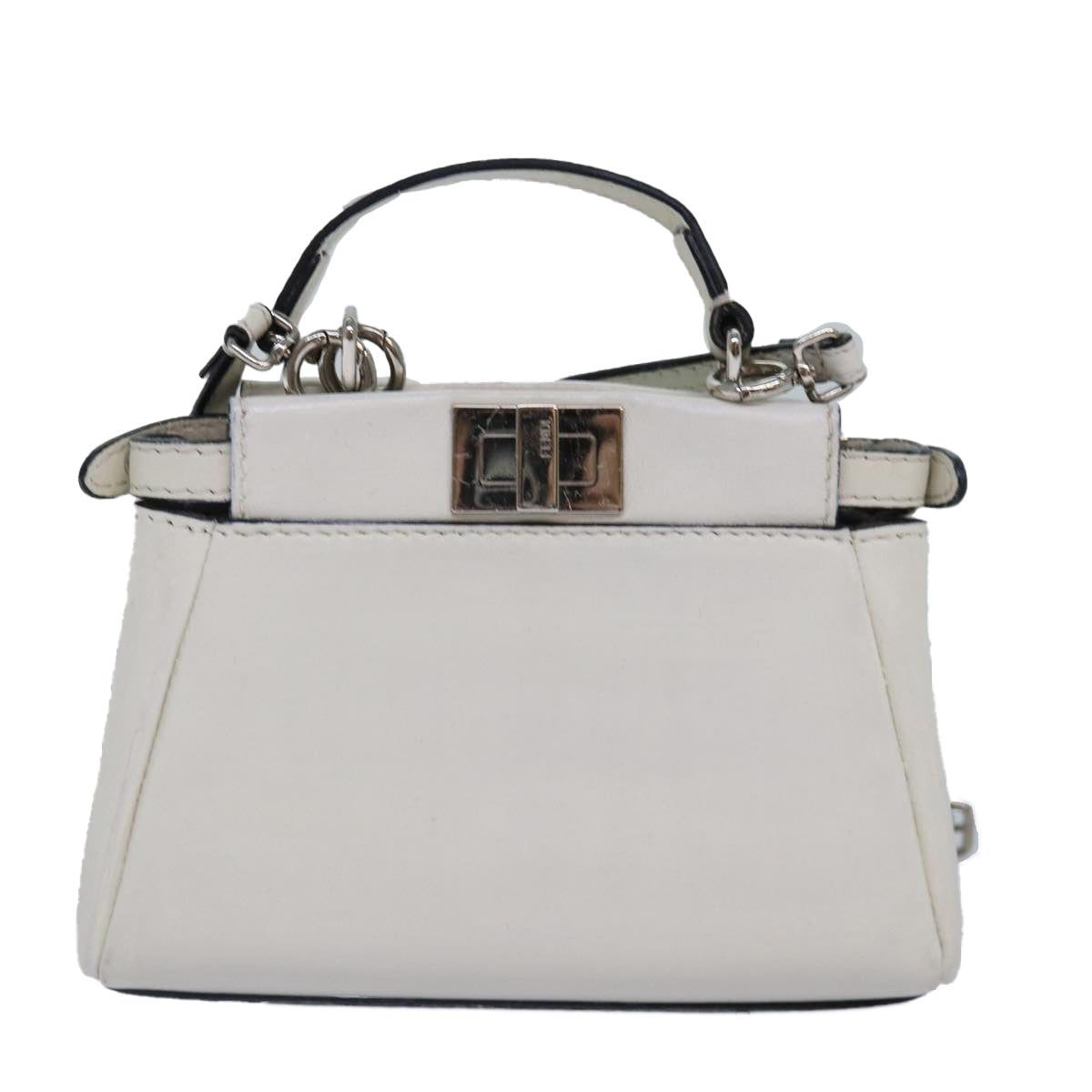 FENDI Peek A Boo Small Shoulder Bag Leather 2way White 87645