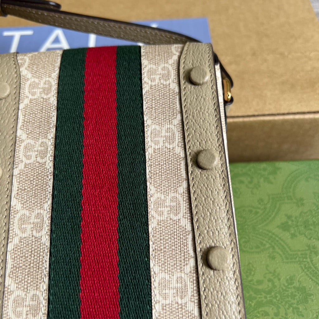 gg Ophidia Mini Bag Beige And White gg Supreme Canvas For Women  7in/17.5cm gg 