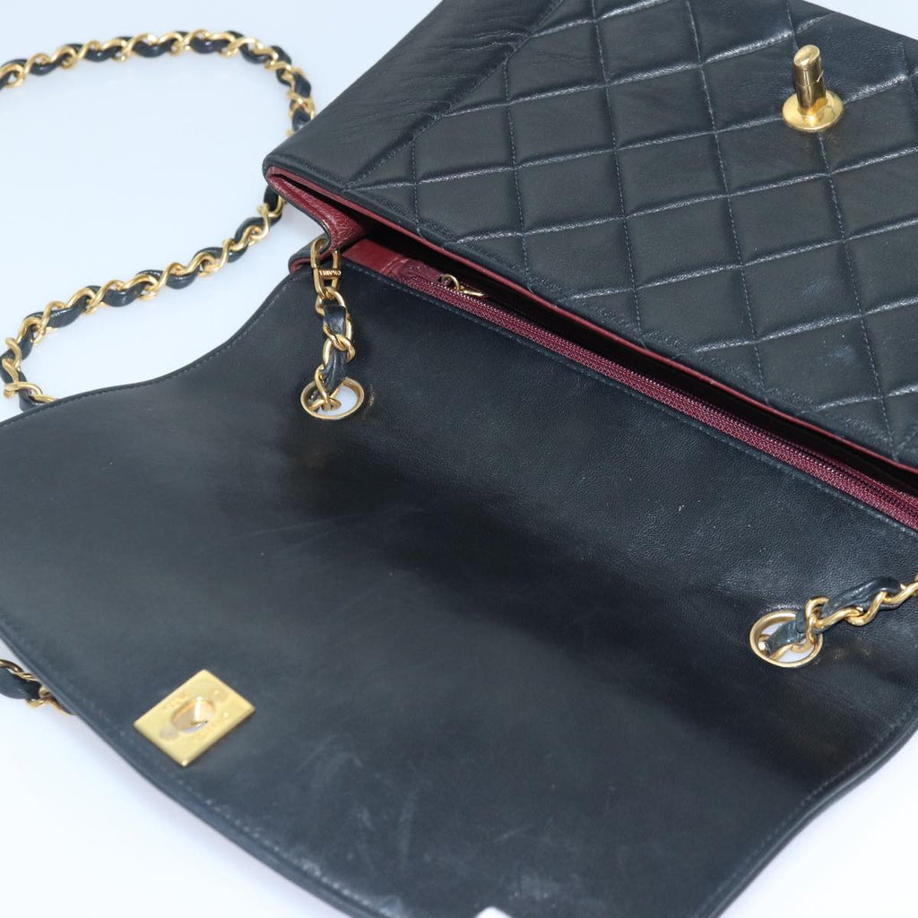 CHANEL Diana Matelasse Chain Shoulder Bag Lamb Skin Black CC 87740A