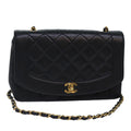 CHANEL Diana Matelasse Chain Shoulder Bag Lamb Skin Black CC 87740A