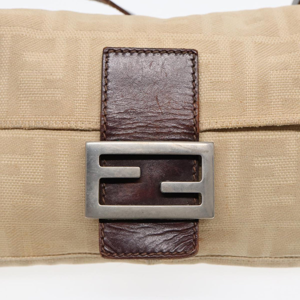 FENDI Zucca Canvas Mamma Baguette Shoulder Bag Beige Brown Silver 87743