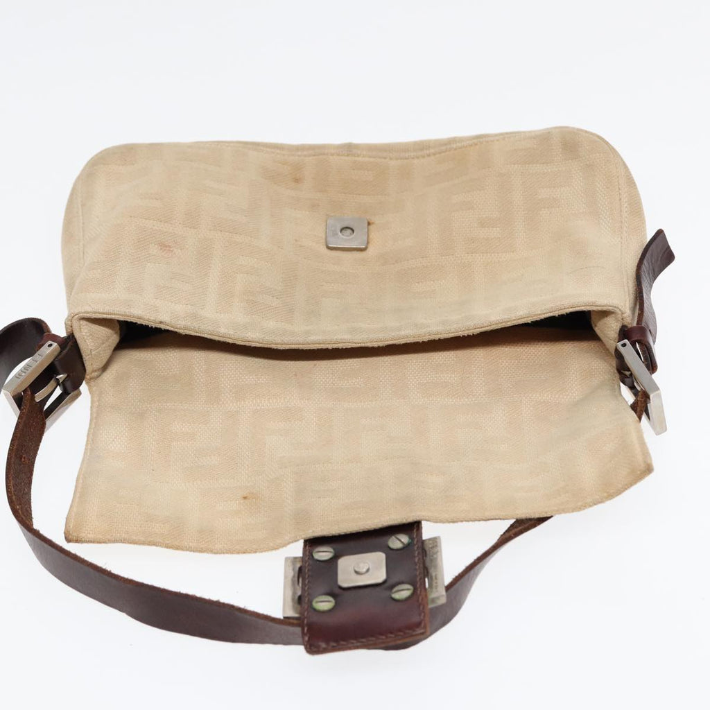 FENDI Zucca Canvas Mamma Baguette Shoulder Bag Beige Brown Silver 87743