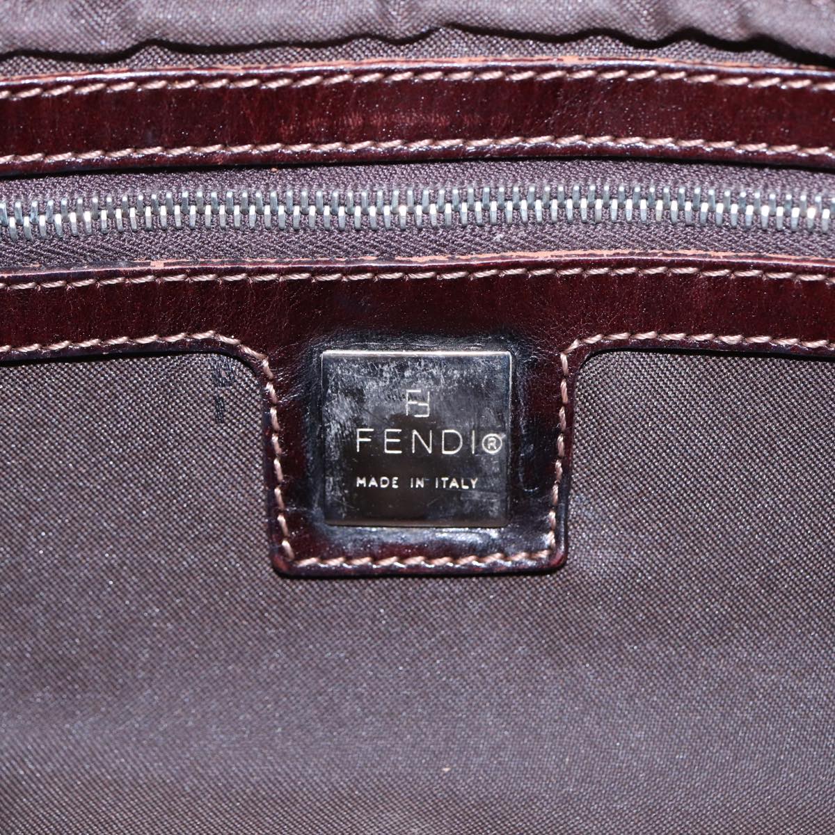 FENDI Zucca Canvas Mamma Baguette Shoulder Bag Beige Brown Silver 87743