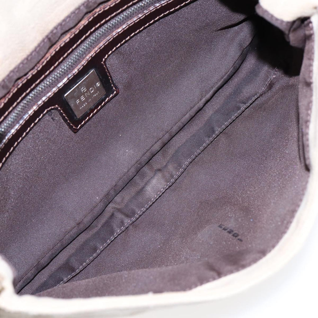 FENDI Zucca Canvas Mamma Baguette Shoulder Bag Beige Brown Silver 87743