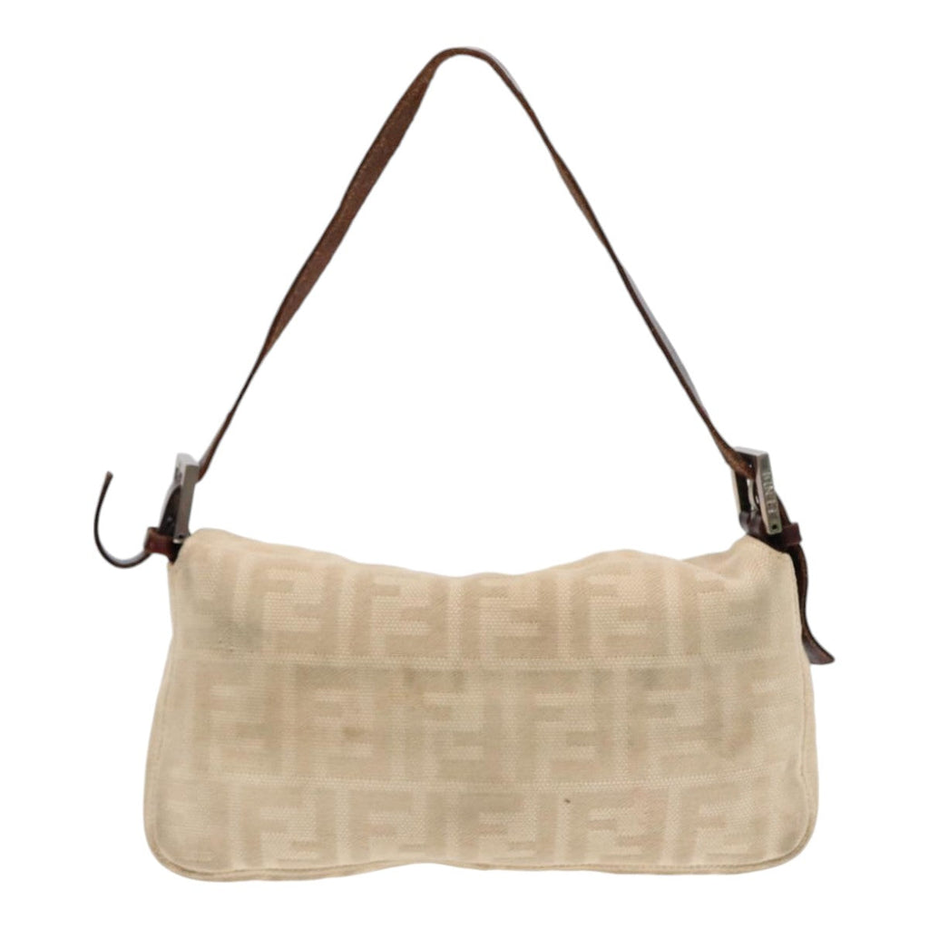 FENDI Zucca Canvas Mamma Baguette Shoulder Bag Beige Brown Silver 87743