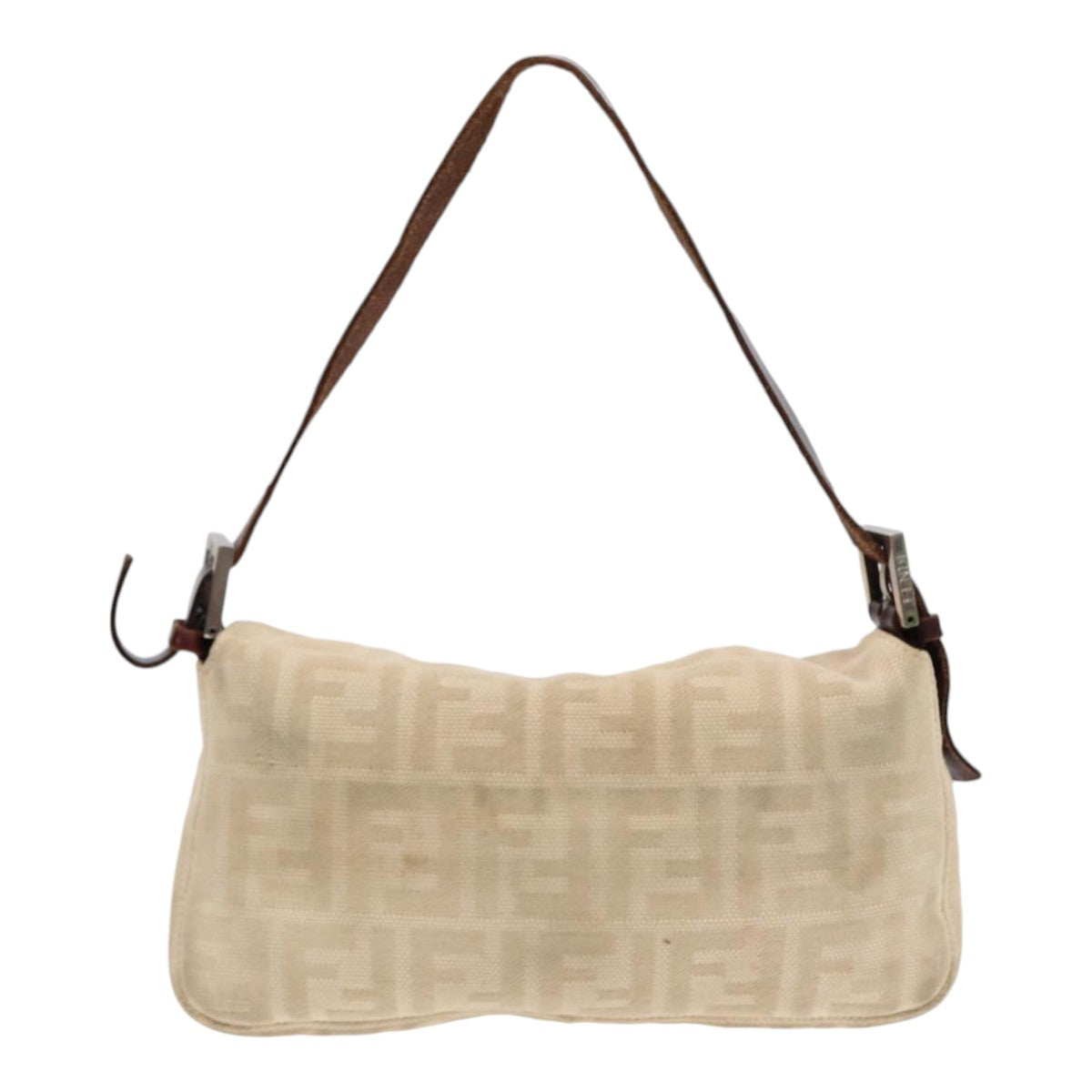 FENDI Zucca Canvas Mamma Baguette Shoulder Bag Beige Brown Silver 87743