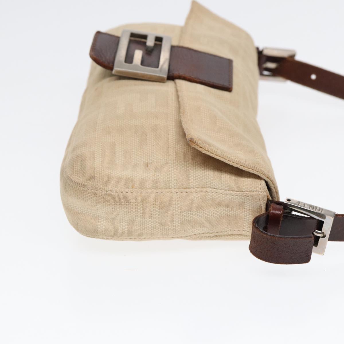 FENDI Zucca Canvas Mamma Baguette Shoulder Bag Beige Brown Silver 87743