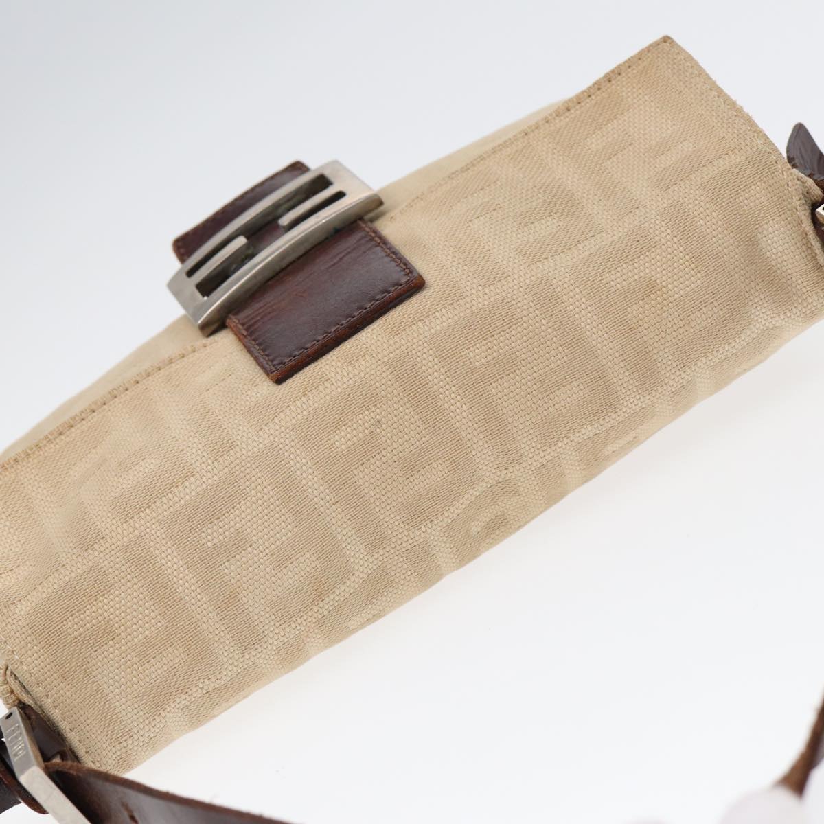 FENDI Zucca Canvas Mamma Baguette Shoulder Bag Beige Brown Silver 87743