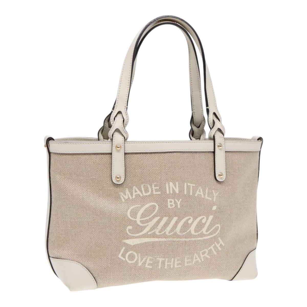GUCCI Hand Bag Canvas Leather Beige White gold 269878 87749