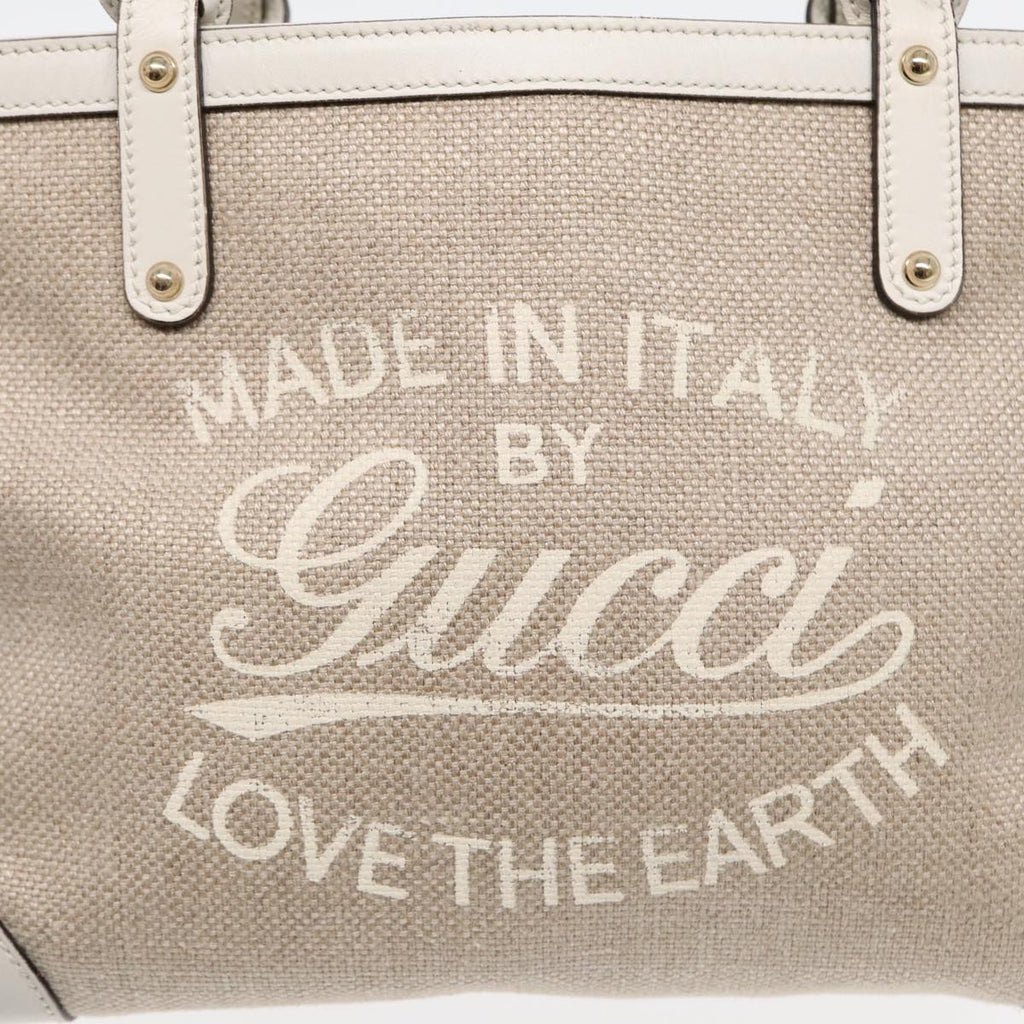 GUCCI Hand Bag Canvas Leather Beige White gold 269878 87749