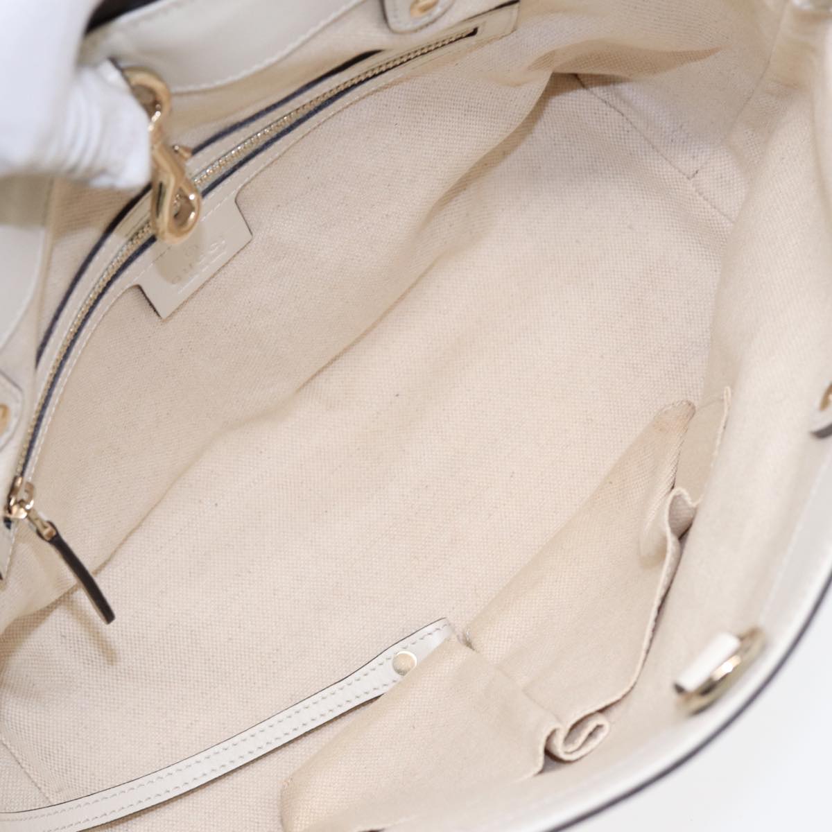 GUCCI Hand Bag Canvas Leather Beige White gold 269878 87749