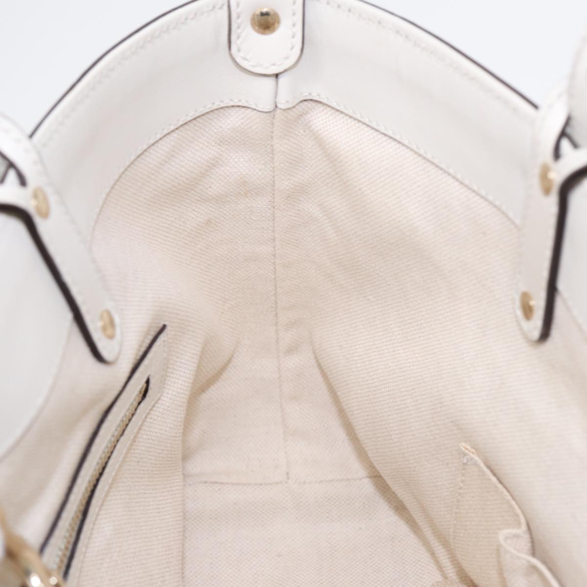 GUCCI Hand Bag Canvas Leather Beige White gold 269878 87749