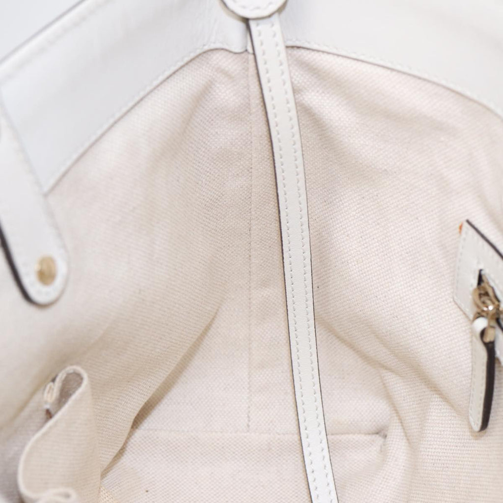 GUCCI Hand Bag Canvas Leather Beige White gold 269878 87749