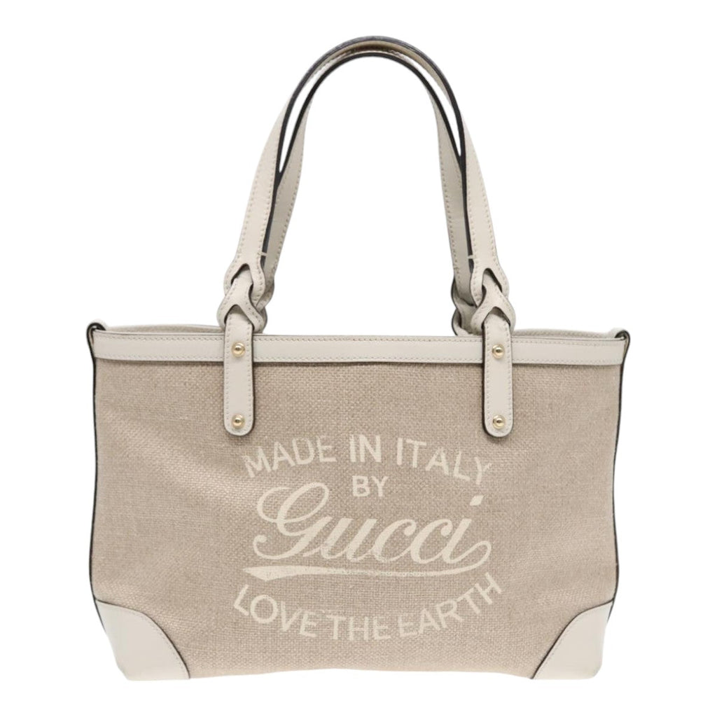 GUCCI Hand Bag Canvas Leather Beige White gold 269878 87749