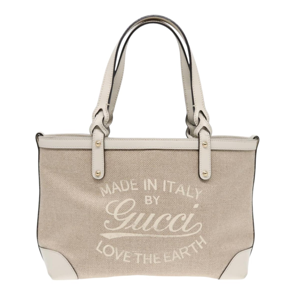 GUCCI Hand Bag Canvas Leather Beige White gold 269878 87749