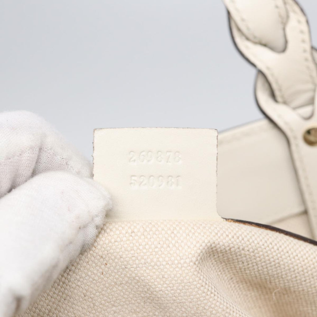 GUCCI Hand Bag Canvas Leather Beige White gold 269878 87749