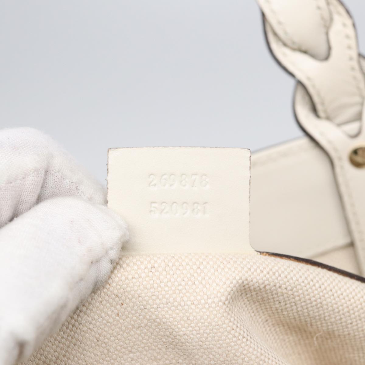GUCCI Hand Bag Canvas Leather Beige White gold 269878 87749