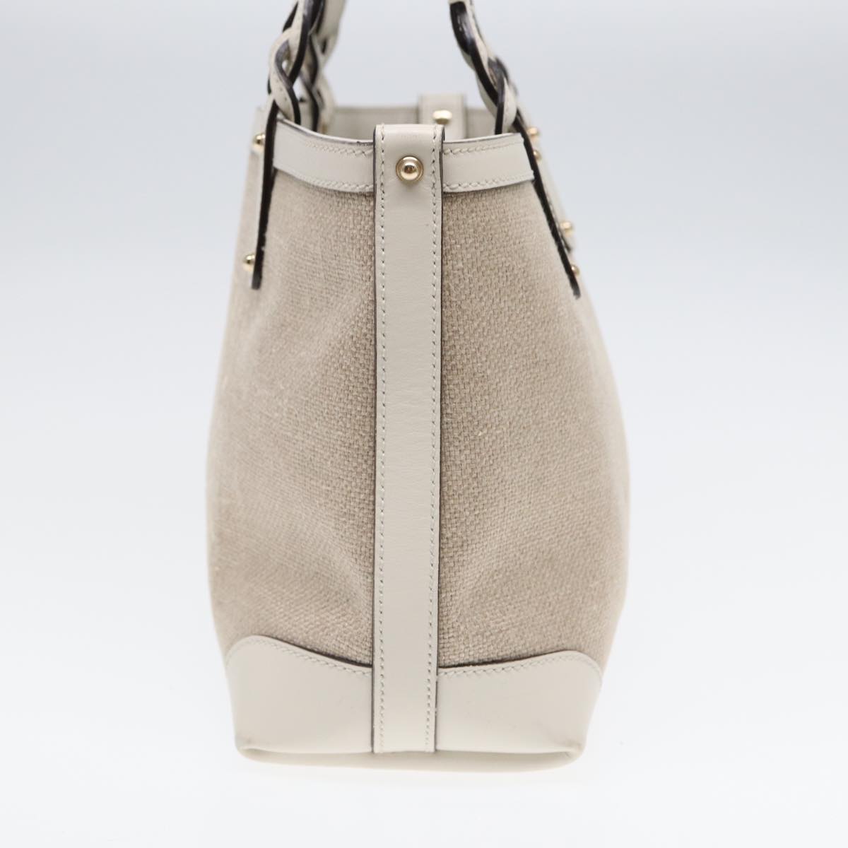 GUCCI Hand Bag Canvas Leather Beige White gold 269878 87749