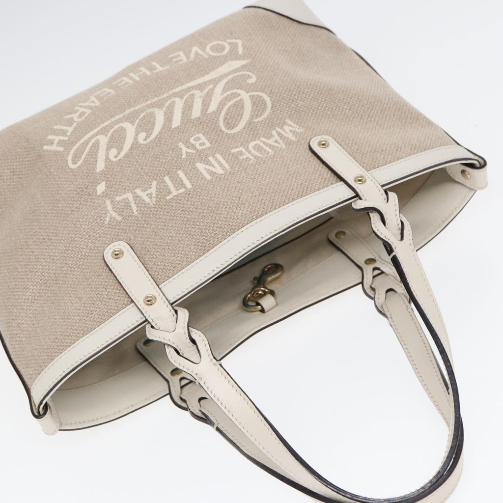 GUCCI Hand Bag Canvas Leather Beige White gold 269878 87749