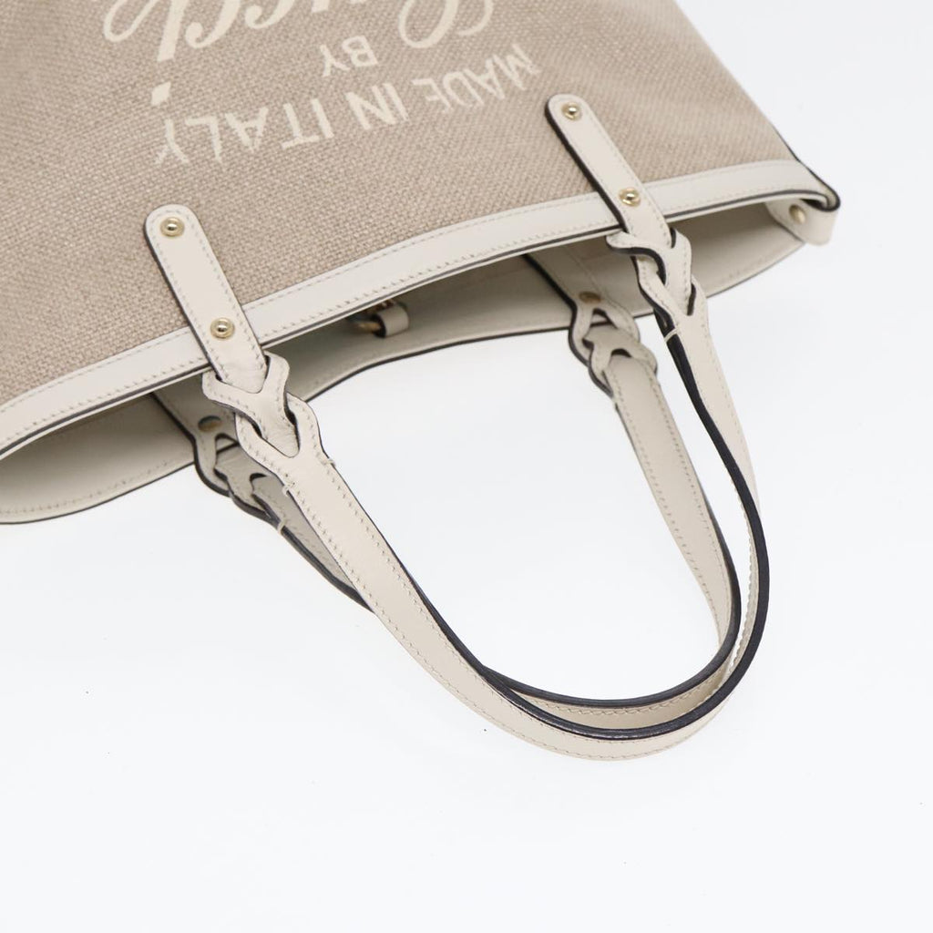 GUCCI Hand Bag Canvas Leather Beige White gold 269878 87749