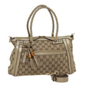 GUCCI GG Canvas Hand Bag Bamboo 2way Beige Gold 282300 87767