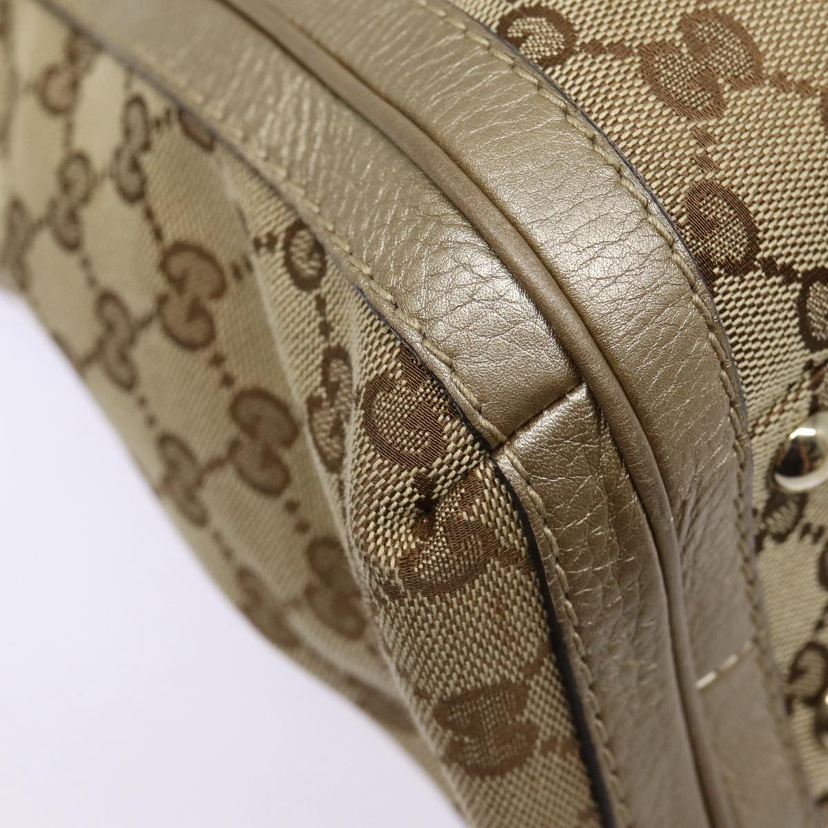 GUCCI GG Canvas Hand Bag Bamboo 2way Beige Gold 282300 87767