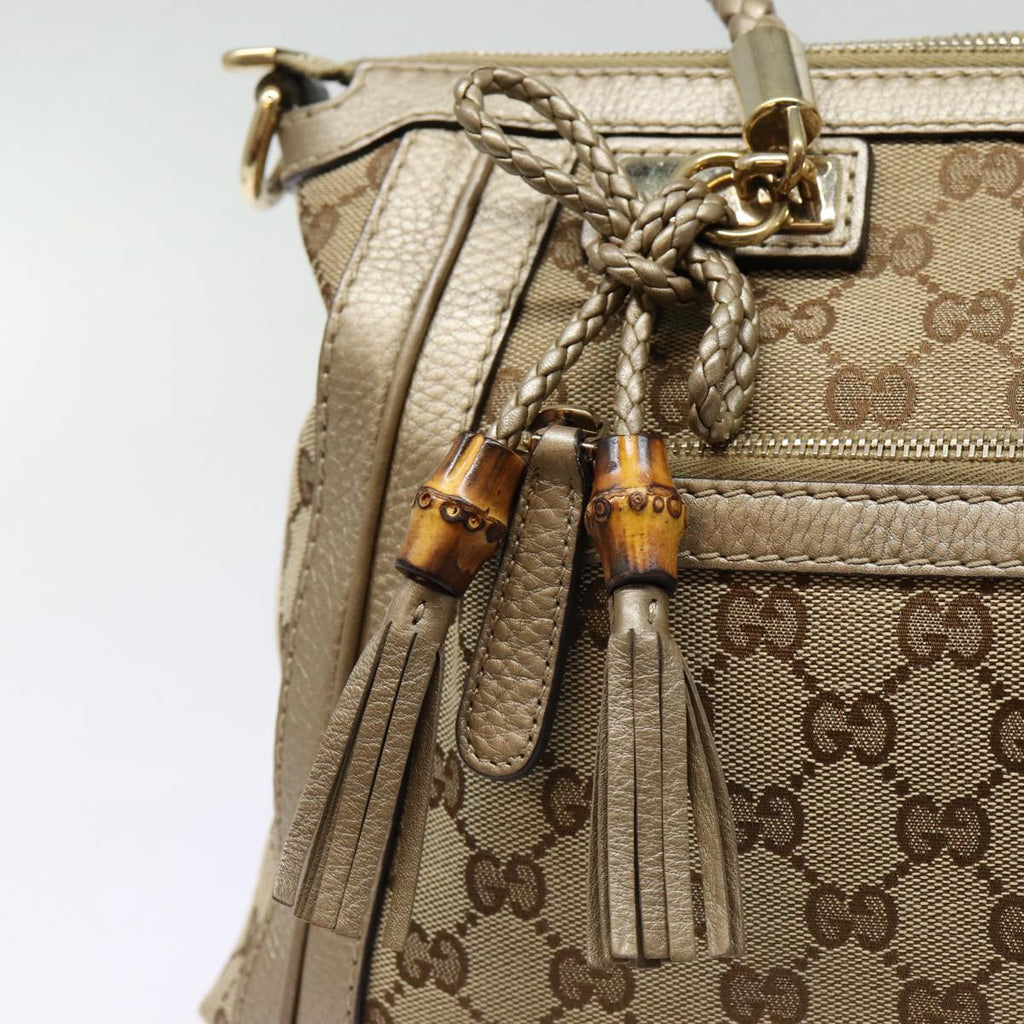 GUCCI GG Canvas Hand Bag Bamboo 2way Beige Gold 282300 87767