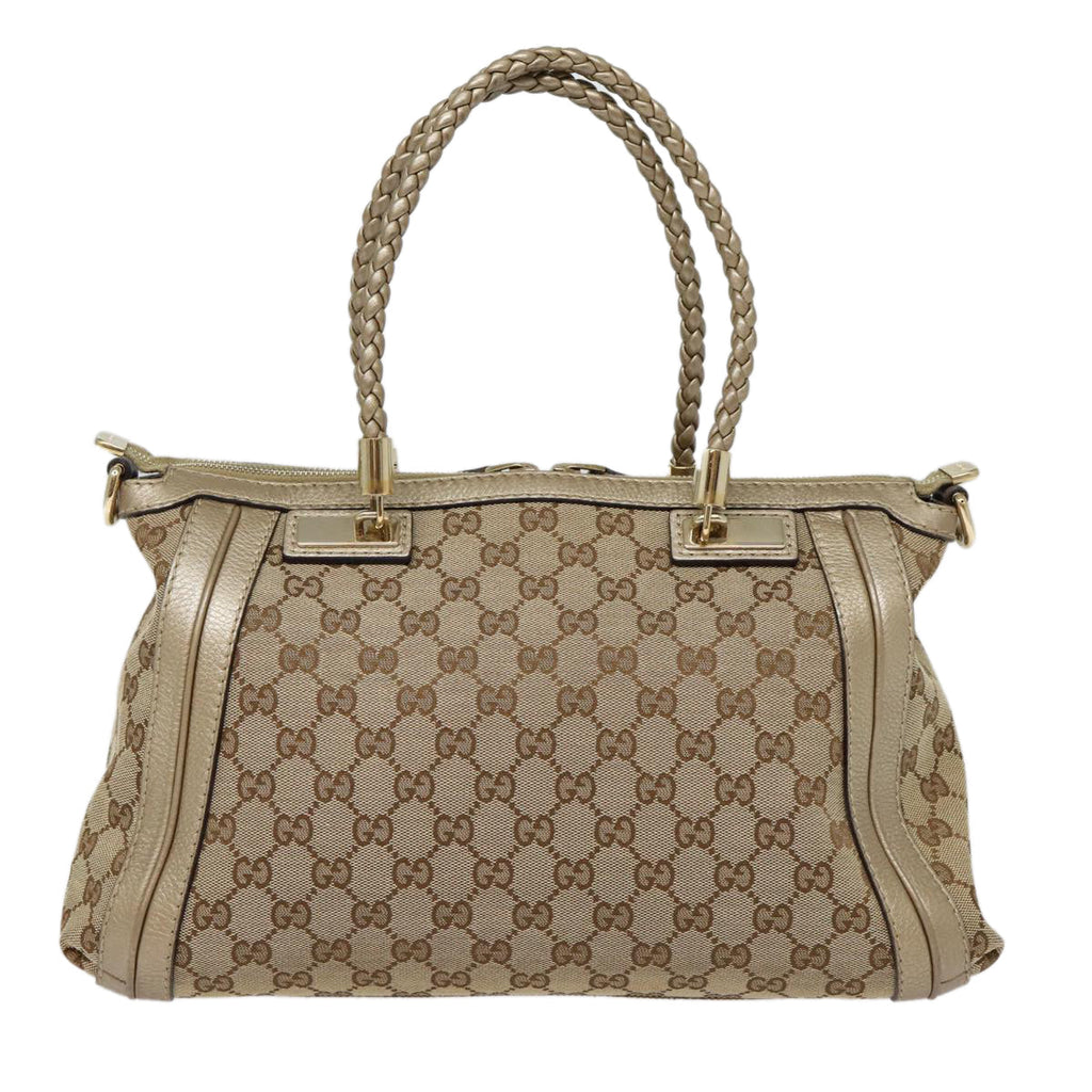GUCCI GG Canvas Hand Bag Bamboo 2way Beige Gold 282300 87767