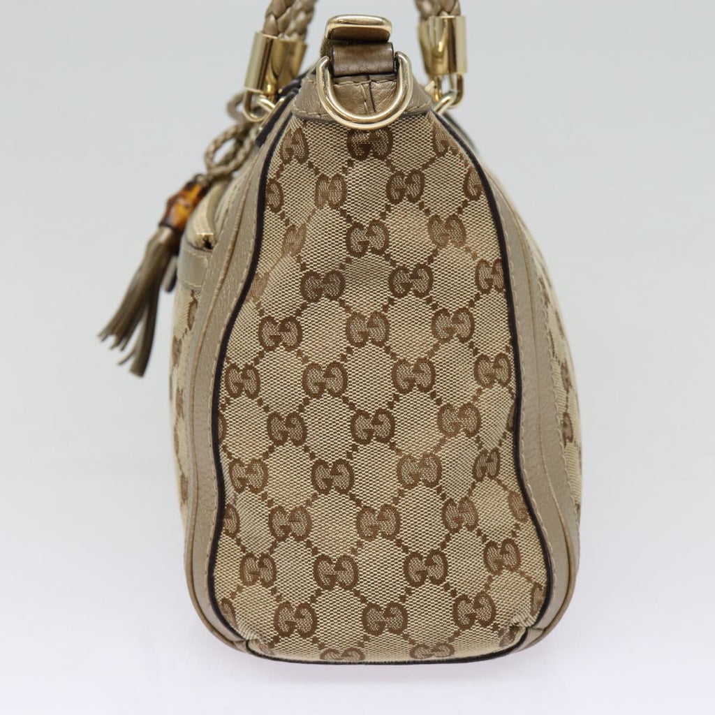 GUCCI GG Canvas Hand Bag Bamboo 2way Beige Gold 282300 87767