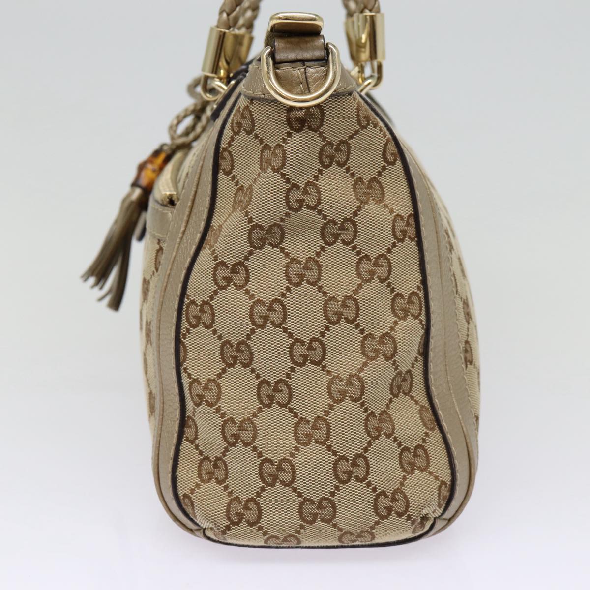 GUCCI GG Canvas Hand Bag Bamboo 2way Beige Gold 282300 87767