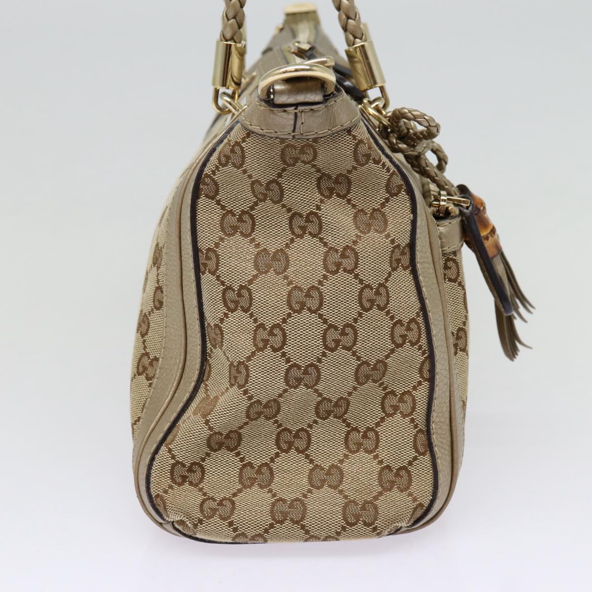 GUCCI GG Canvas Hand Bag Bamboo 2way Beige Gold 282300 87767
