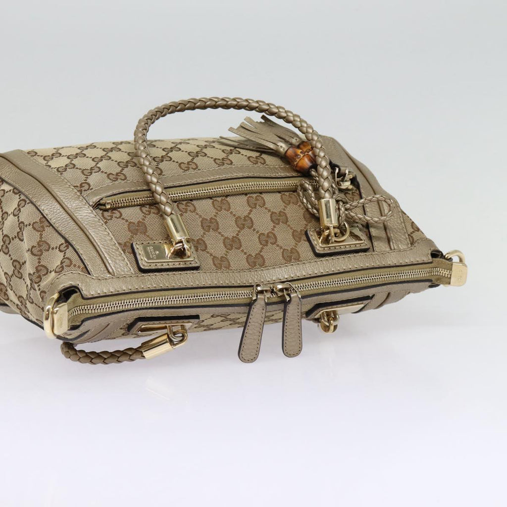 GUCCI GG Canvas Hand Bag Bamboo 2way Beige Gold 282300 87767