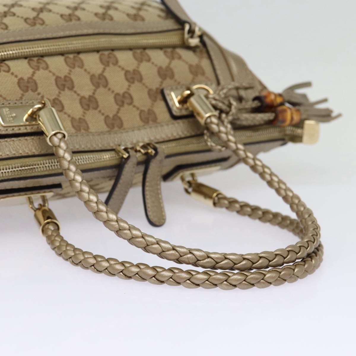GUCCI GG Canvas Hand Bag Bamboo 2way Beige Gold 282300 87767