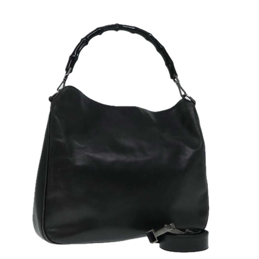 GUCCI Bamboo Shoulder Bag Leather 2way Black Silver 0011577 87779