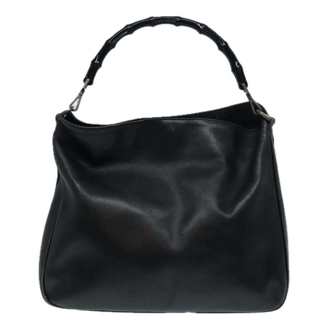 GUCCI Bamboo Shoulder Bag Leather 2way Black Silver 0011577 87779