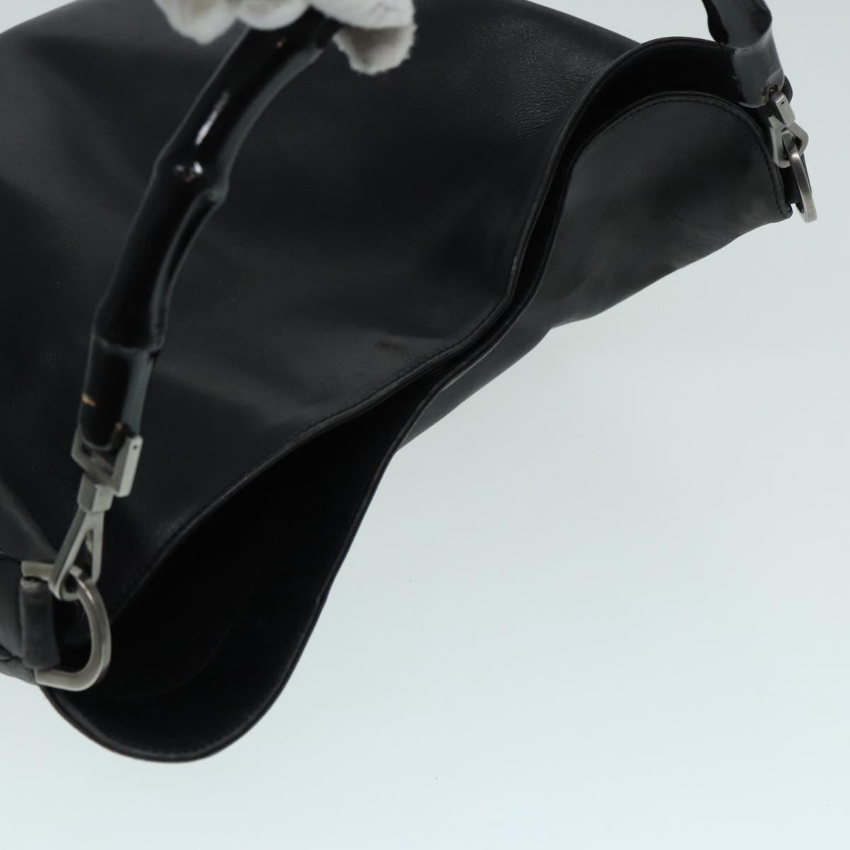 GUCCI Bamboo Shoulder Bag Leather 2way Black Silver 0011577 87779