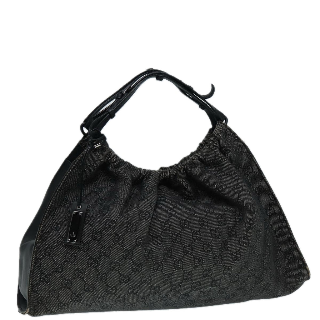 GUCCI GG Canvas Hand Bag Black Silver 76554 87781