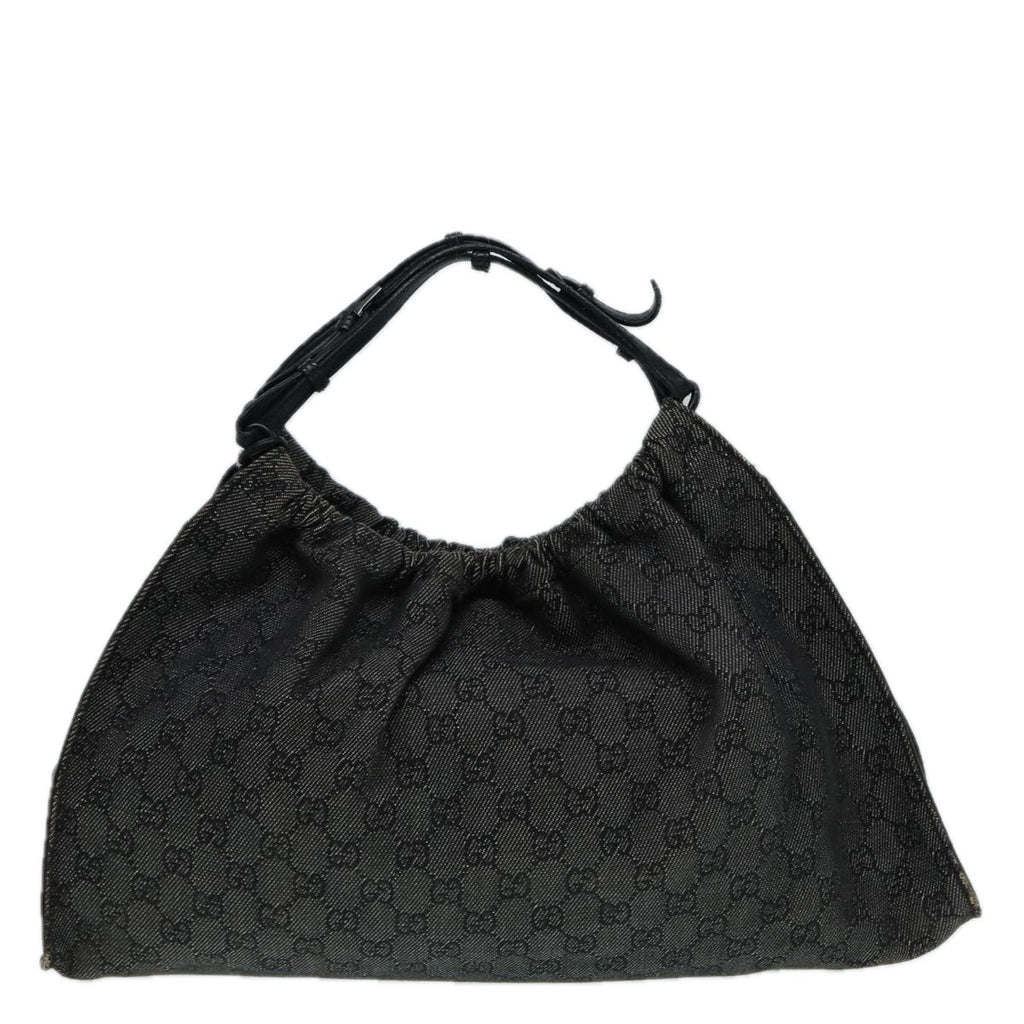 GUCCI GG Canvas Hand Bag Black Silver 76554 87781
