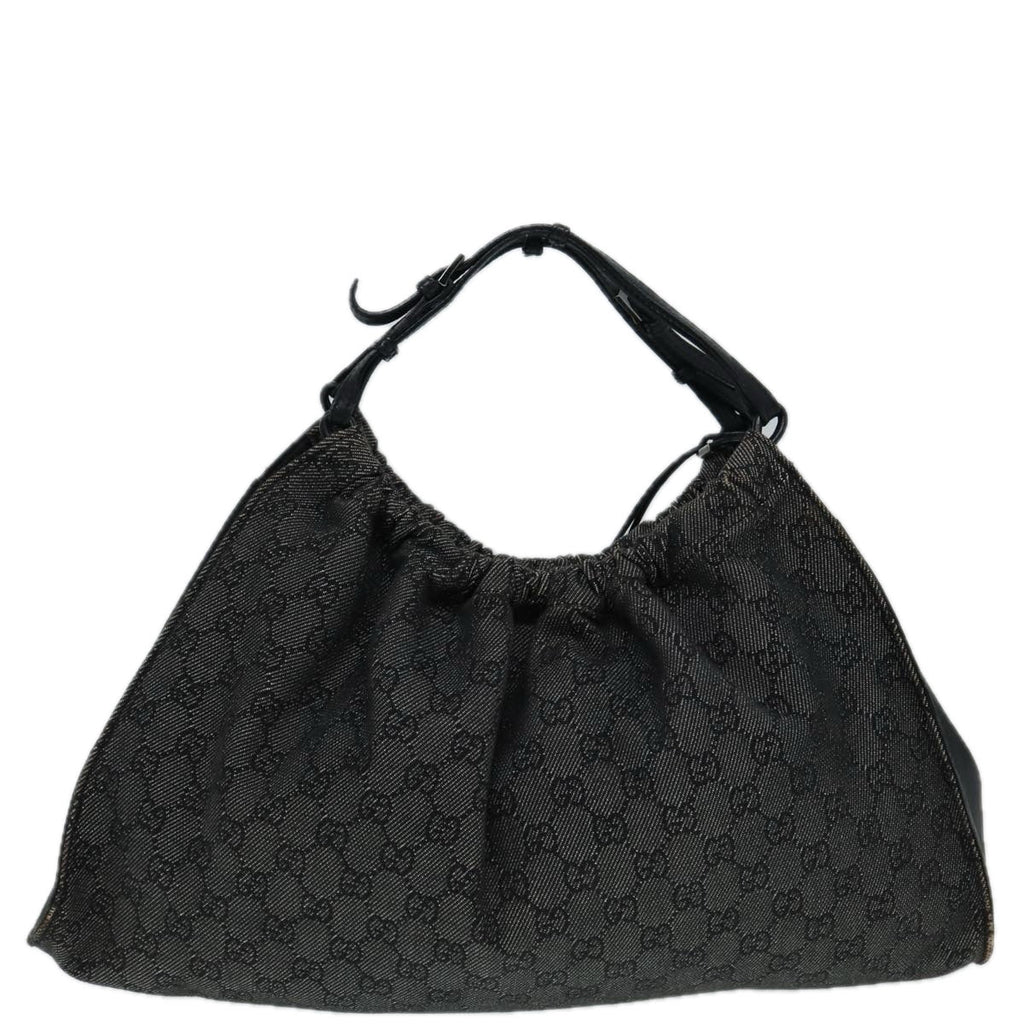 GUCCI GG Canvas Hand Bag Black Silver 76554 87781