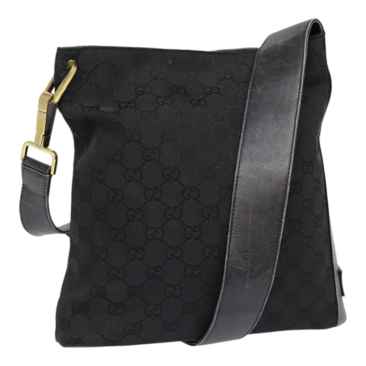 GUCCI GG Canvas Shoulder Bag Black Silver 91761 87782