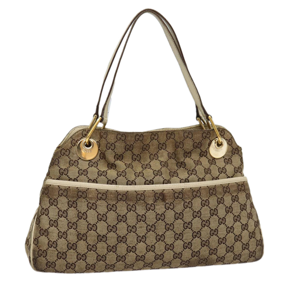 GUCCI GG Canvas Shoulder Bag Beige White gold 121023 87783