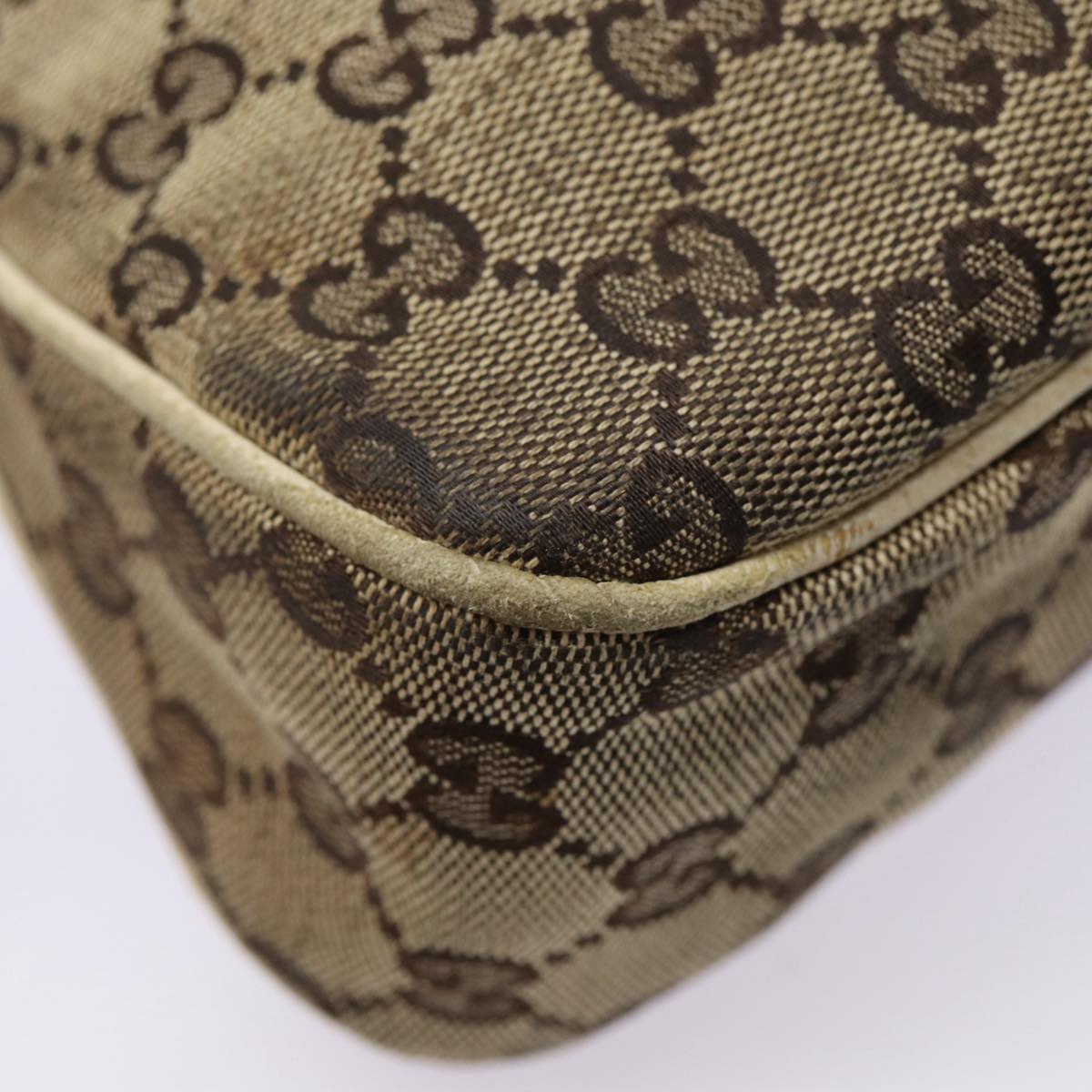 GUCCI GG Canvas Shoulder Bag Beige White gold 121023 87783