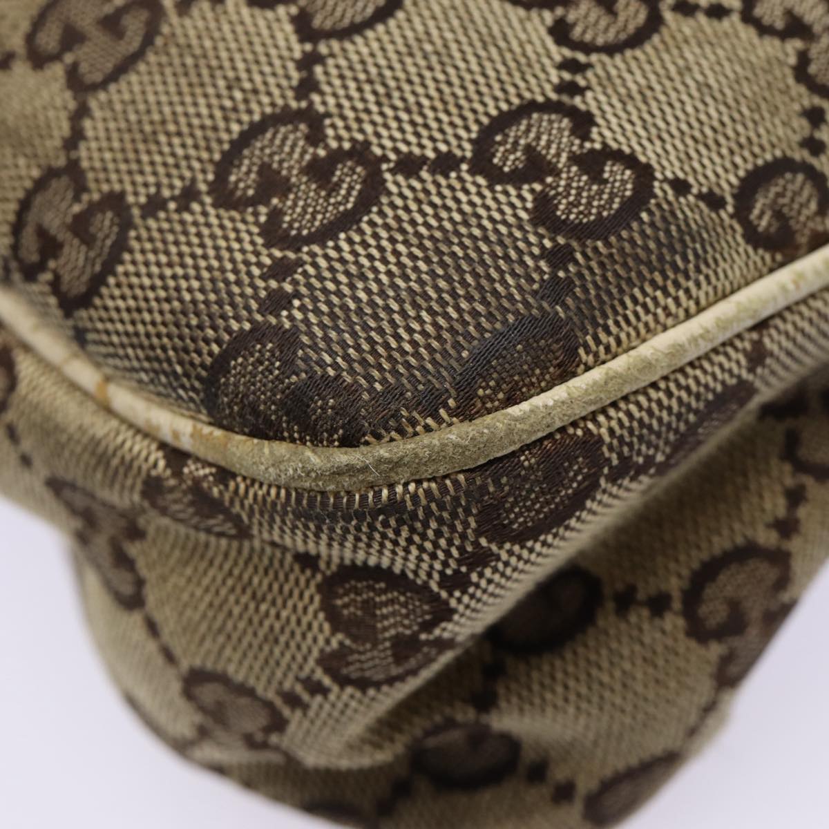 GUCCI GG Canvas Shoulder Bag Beige White gold 121023 87783