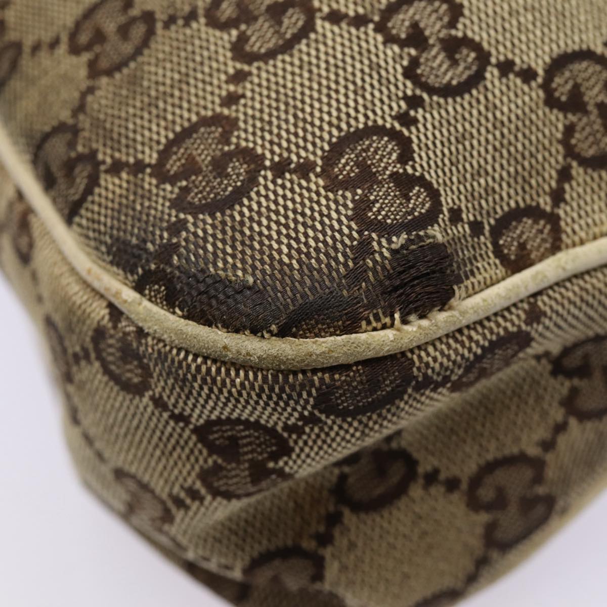 GUCCI GG Canvas Shoulder Bag Beige White gold 121023 87783