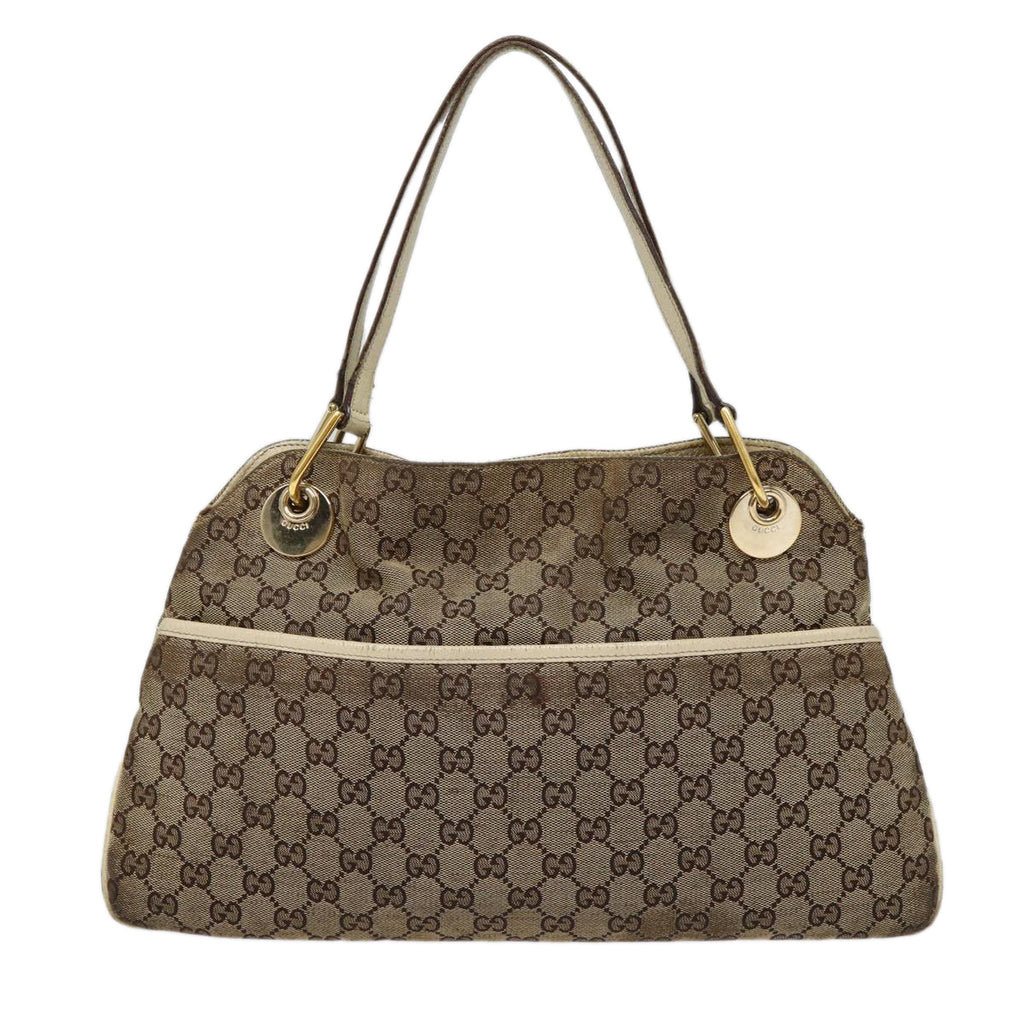 GUCCI GG Canvas Shoulder Bag Beige White gold 121023 87783