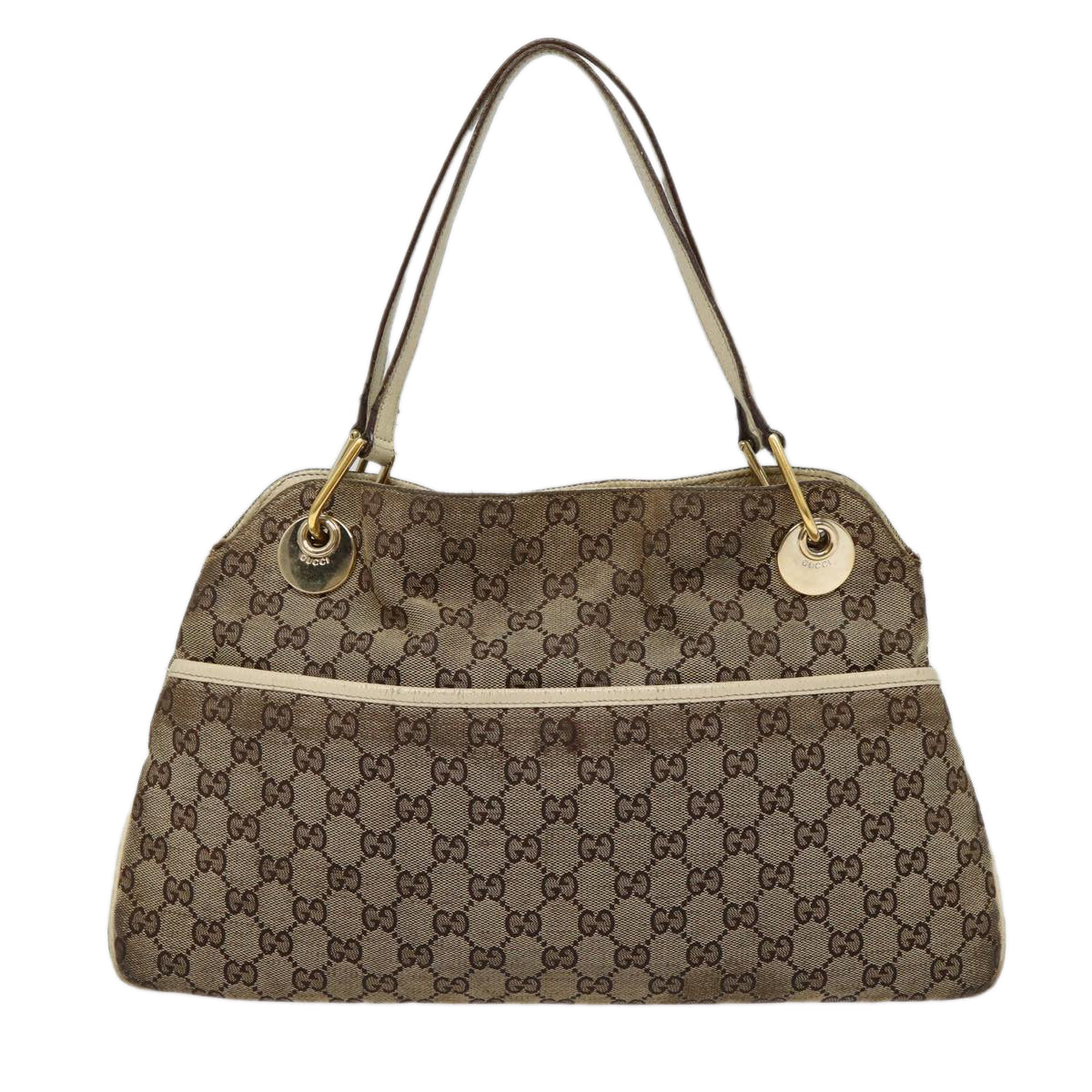 GUCCI GG Canvas Shoulder Bag Beige White gold 121023 87783