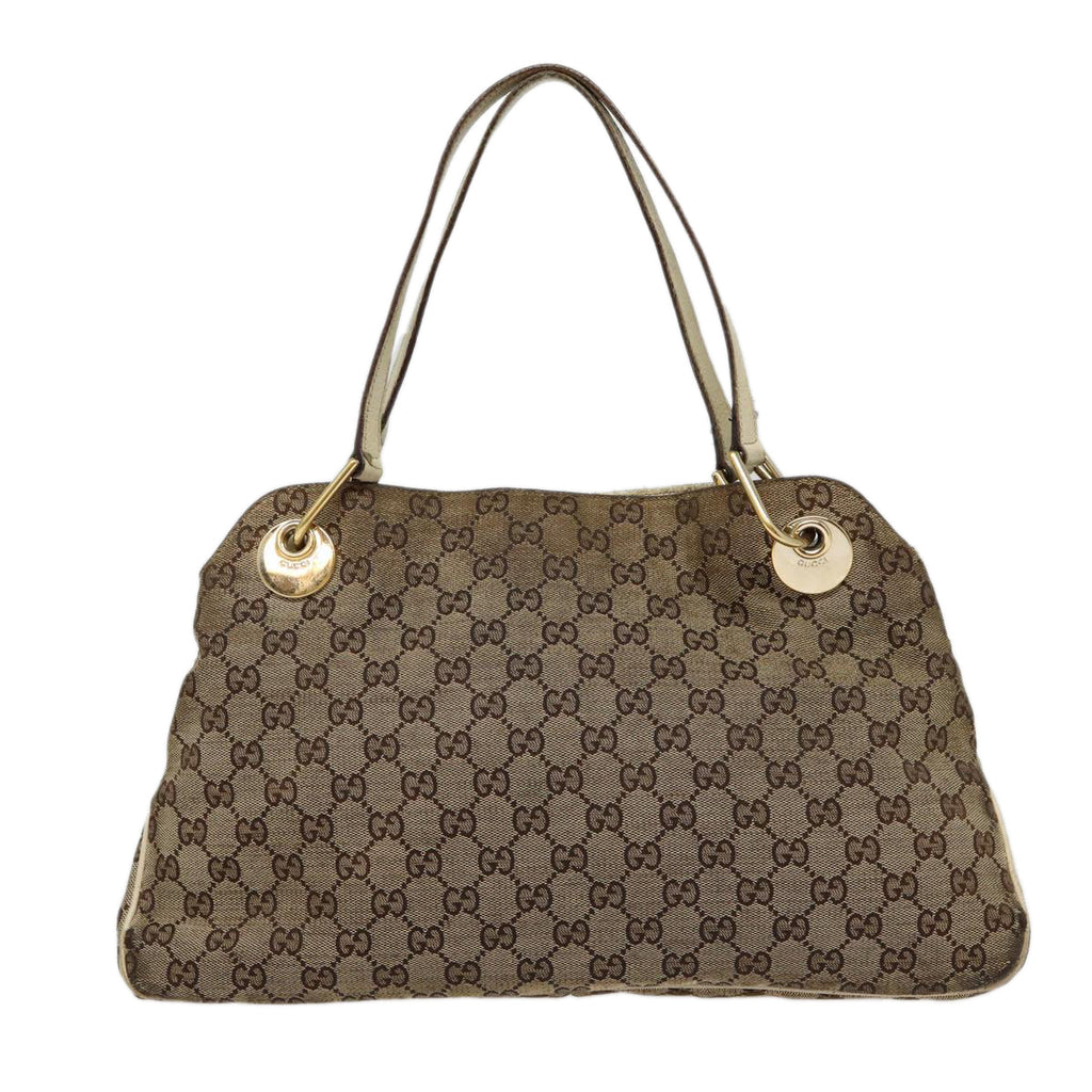 GUCCI GG Canvas Shoulder Bag Beige White gold 121023 87783