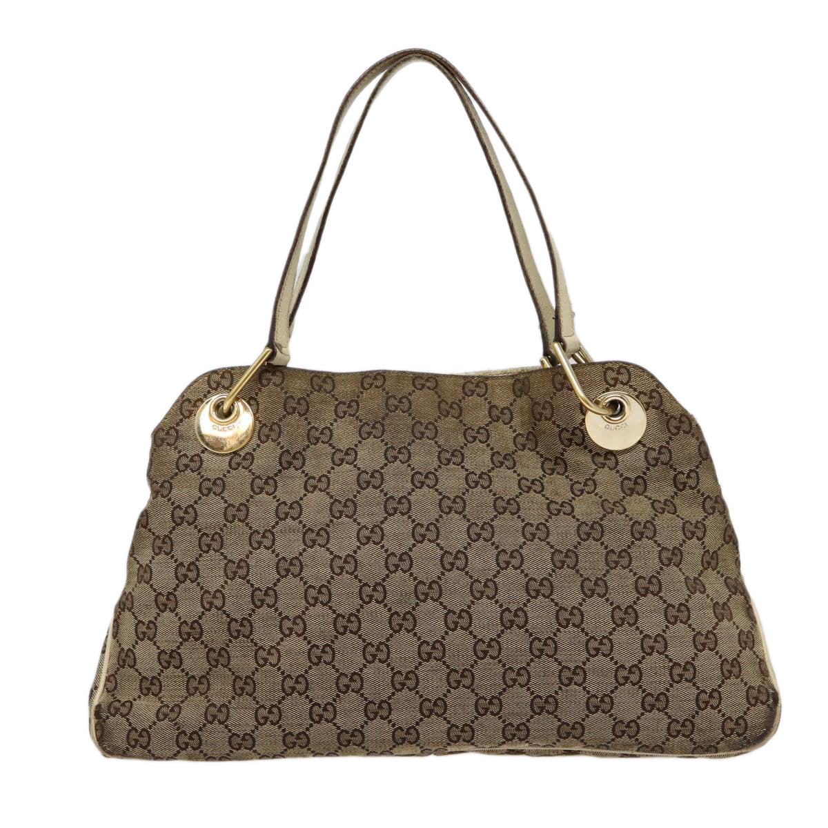 GUCCI GG Canvas Shoulder Bag Beige White gold 121023 87783