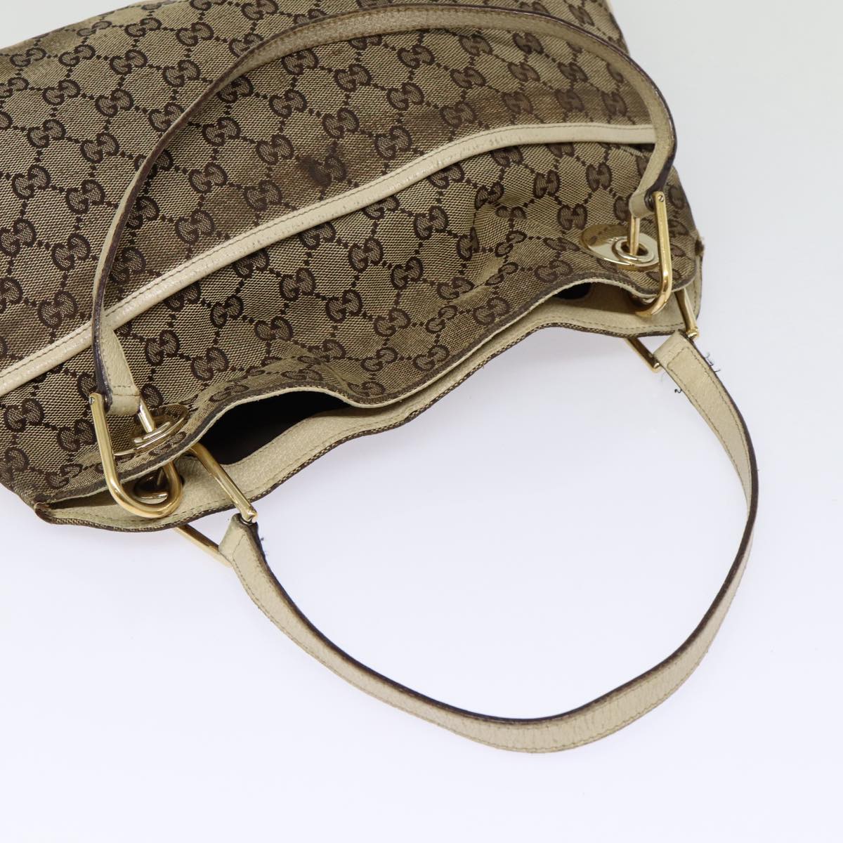 GUCCI GG Canvas Shoulder Bag Beige White gold 121023 87783